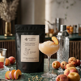 peach bag and glass