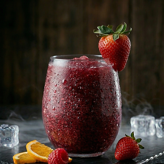 A sophisticated blend of dark fruit notes and subtle citrus, capturing the complex profile of a classic sangria in a refreshing frozen format. This deep burgundy slush offers an adult-flavou profile perfect for premium retail shelves and elevated mocktail